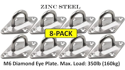 Heavy Duty Hammock Kits & Ceiling Hook Diamond Pad Eye Plates, 304 Stainless Steel & Black Zinc Galvanized Steel Corrosion Resistant, 2, 4 & 8 Packs - color: 8-Pack-Zinc-M6