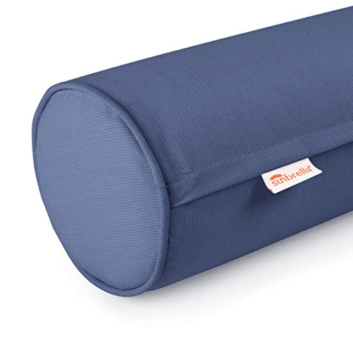 Austin Horn Classics Sunbrella Set of 2 Zippered Neck Bolster Pillow, Made with Sunbrella Fabric, Cylinder Pillows, for Couch & Bed, Decorative Round Throw Pillow, Back & Neck Support (Indigo) - color: Indigo, size: Medium