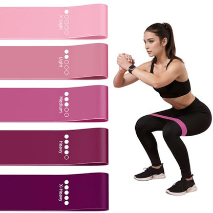 Resistance Loop Exercise Bands for Home Fitness, Yoga Pilates, Stretching, Strength Training, and Physical Therapy - Elastic Bands Set Workout Bands for Women&Men (5pcs Set) - color: Pink