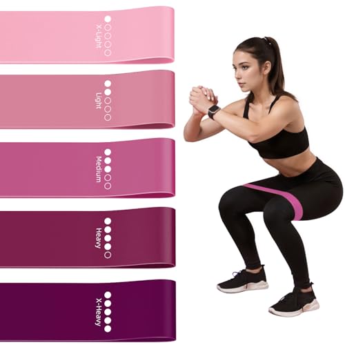 Resistance Loop Exercise Bands for Home Fitness, Yoga Pilates, Stretching, Strength Training, and Physical Therapy - Elastic Bands Set Workout Bands for Women&Men (5pcs Set) - color: Pink