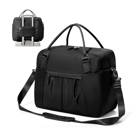 Large Duffle Bag for Travel with Shoe Compartment, Puffer Weekender Bags for Women Travel Tote Carry on Duffel Bag for Airplanes, Personal Item Bag Gym Bag Women, Black - color: Black X-Large