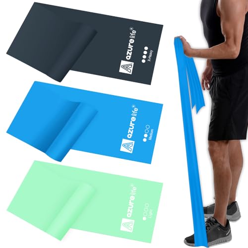 A AZURELIFE Resistance Bands,Professional Long Non-Latex Elastic Stretch Bands,Exercise Bands for Physical Therapy, Yoga, Pilates, Rehab, at-Home or The Gym Workouts, Strength Training - color: Green, Blue, Gray, size: 5.9FT