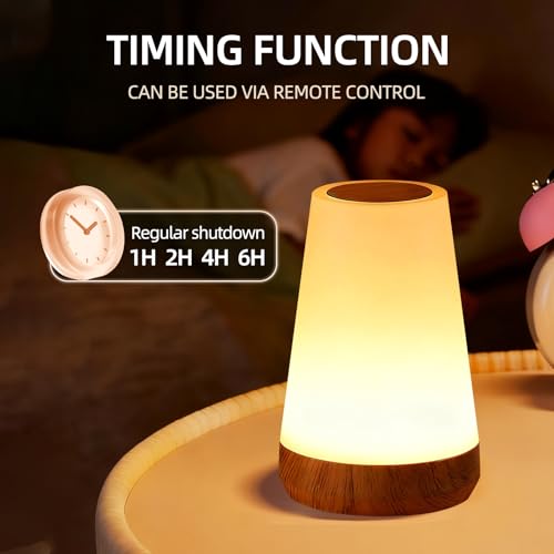 Night Light, Dimmable Touch Lamp and Remote Control, 13 RGB Colors & 5 Brightness, Rechargeable Bedside Table Lamp for Baby Kids Nursery Bedroom Bathroom Camping (Wood Grain) - color: Wood Grain