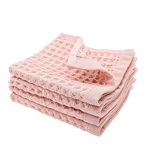 sea me at home Waffle Washcloths Set, 100% Turkish Cotton (Powder Pink) - color: Powder Pink, size: Washcloths Set (4 Pieces)
