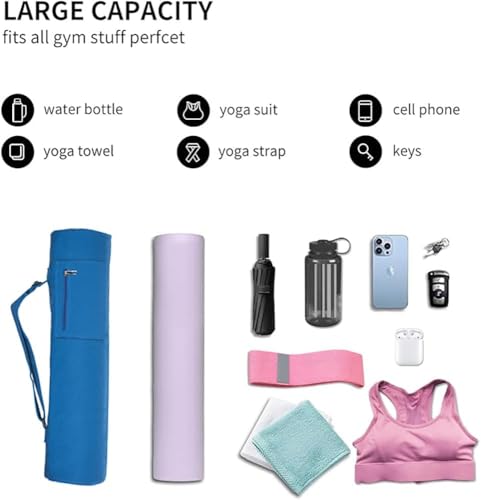 Cotton yoga mat bag with Pockets and Adjustable Strap - Full Zip Cargo Yoga Mat Carrier Bag - Bag for 1/4" 1/3" Thick Yoga Mat - color: Blue, size: XL