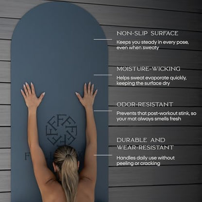 FFLLOOWW Premium Non Slip PU Yoga Mat 72.8” x 26.8” 4.5mm – Eco Friendly Natural Rubber Exercise Mat for Hot Yoga, Pilates & Home Workout with Carry Strap - color: Blue