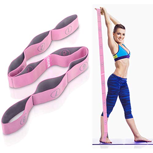 Stretch Strap, Elastic Yoga Stretching Strap, Multi-Loop for Physical Therapy, Pilates, Yoga, Dance & Gymnastics Exercise and Flexible Pilates Stretch Band - color: Pink