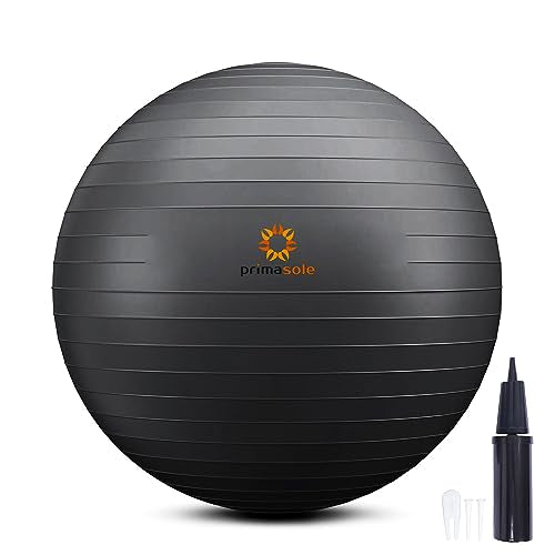 Primasole Exercise Ball for Balance Stability Fitness Workout Yoga Pilates at Home Office & Gym Birthing Ball for Pregnancy, Office Ball Chair - color: Black, size: 55 cm