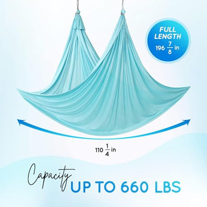 Yes4All Aerial Yoga Hammock 5.5 Yards, 198 Inches Height Aerial Silks, Yoga Trapeze Increasing Strength, Flexibility and Balance - color: C. Sea Glass Blue