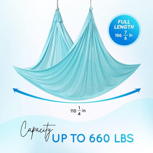 Yes4All Aerial Yoga Hammock 5.5 Yards, 198 Inches Height Aerial Silks, Yoga Trapeze Increasing Strength, Flexibility and Balance - color: C. Sea Glass Blue