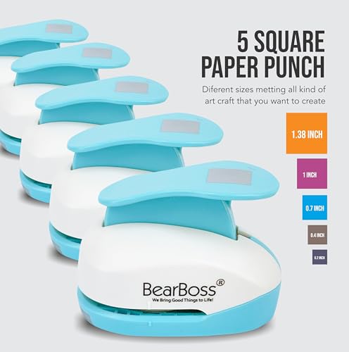 BearBoss 5 Square Paper Punch Set, Different Sizes, Scrapbooking Crafting Tool, Classic White - color: 5 Square Punch