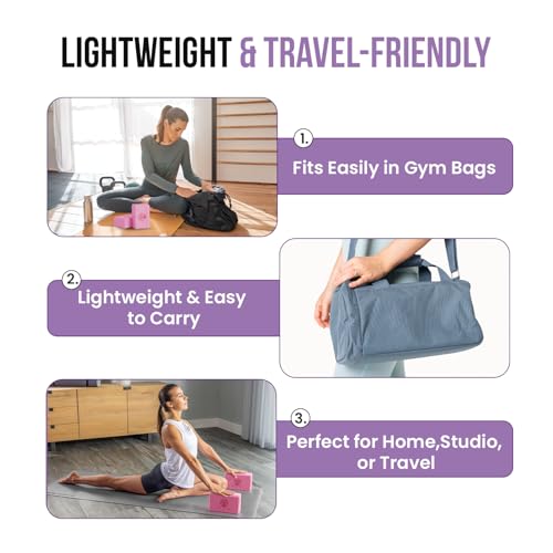 LIVE WELL Pink Yoga Blocks (Set of 2) - EVA Foam Yoga Bricks for Support, Stretching & Alignment - Yoga Accessories for Home & Studio, 3x6x9 inches