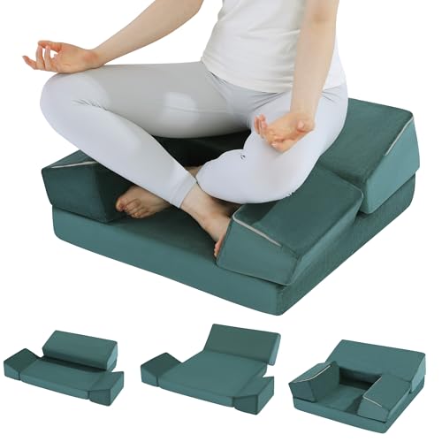 HOMBYS Large Meditation Cushion Foam Meditation Pillows for Sitting on Floor, Yoga Pillow for Adult, Meditation Mat with 2 Knee Cushions and Hip Support-3 Shapes for Different People - color: Green