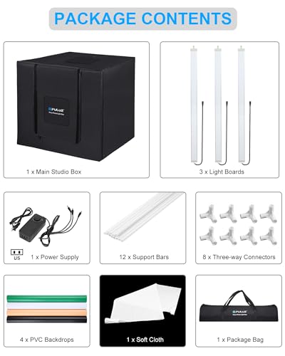 PULUZ 32"x32" Light Box Photography, Large Photo Light Box with 3 Stepless Dimming Light Panel, 234 LED Beads, Professional Photo Booth Shooting Tent Kit with 4 Color Backdrops for Product Photography - size: 32*32 Inch