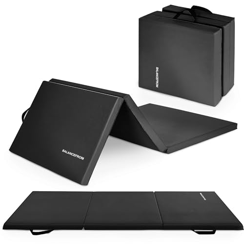 BalanceFrom 6x2 Feet 3-Panel Folding Gymnastics Mat – 2-Inch Thick Pad with Vinyl Surface and Carrying Handles for Tumbling, Yoga, Pilates, Home Workouts, and Martial Arts - color: Black2
