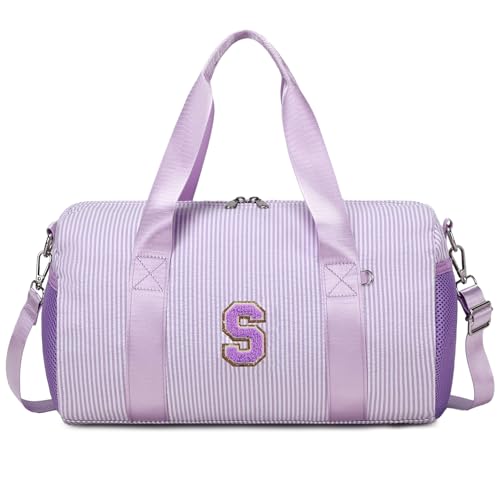 Dance Bag for Girls 4-6, Personalized Initial Dance Bag,Small Gym Sport Yoga Dance Bags Gift for Girls,Letter Kid Weekender Ballet Bags,Toddler Travel Duffle Tote with Adjustable Straps(Purple-s) - color: Purple, style: S