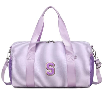 Dance Bag for Girls 4-6, Personalized Initial Dance Bag,Small Gym Sport Yoga Dance Bags Gift for Girls,Letter Kid Weekender Ballet Bags,Toddler Travel Duffle Tote with Adjustable Straps(Purple-s) - color: Purple, style: S