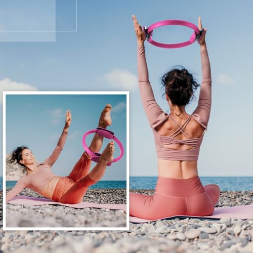 Syhood Pilates Ring 11. 81 Inch Pilates Circle Yoga Ring Magic Lightweight Flexible Workout Equipment for Fitness Physical Therapy Resistance Exercise Arms Legs - color: Pink