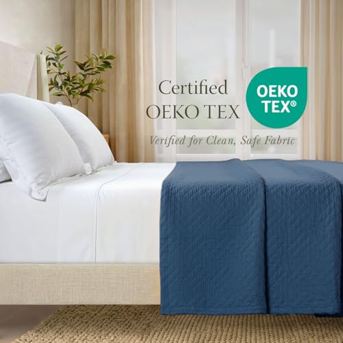 Threadmill Luxury Cotton Blankets for Queen Size Bed | All-Season 100% Cotton Queen Size Blanket | Criss Cross Cozy Lightweight, Soft Breathable Coverlet fits Full Size Bed, 90x92 | Folkstone Blue - color: Classic Folkstone Blue, size: Queen / Full