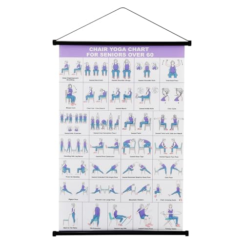 Chair Yoga Wall Chart, 31 Poses Free Weight Body Building Guide, Seated Exercise Poster with Hanging Rod & Rope, Yoga Positions & Stretching Workouts for Home or Office Use, 24*16inch(SIZE:24*16inch)