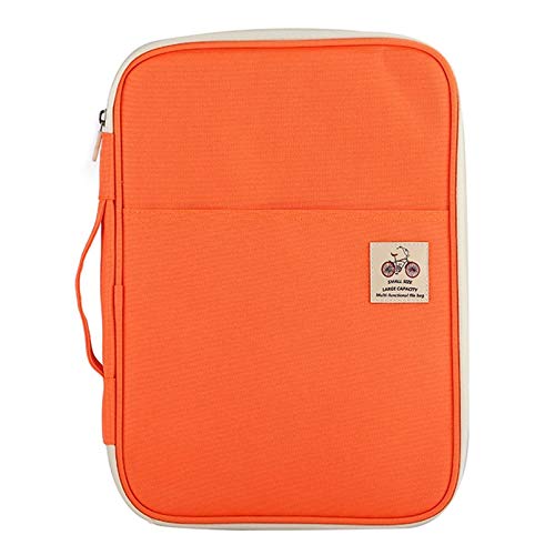 JAKAGO A4 Travel Portfolio Multifunctional Document Organizer Zippered Case for Office Supplies (Orange) - color: Orange