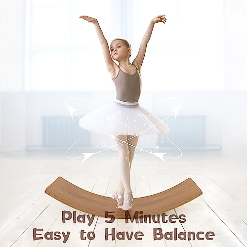 Gentle Monster Wobble Balance Board, Wooden Montessori Toy Rocker Board Natural Wood Kids Toddler Open Ended Learning Toy Yoga Curvy Board for Adult Office Classroom Christmas Gifts - color: Brown