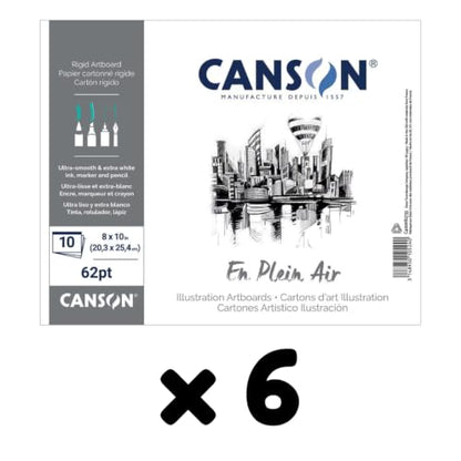 Canson Plein Air Artboards, White, 8" x 10", 10 Boards/Pad, 6 Pads | Rigid Illustration Artboards, Acid Free, Ultra Smooth, Extra White, Fold Over Cover, 60 Boards Total - size: 8" x 10" (Pack of 6)