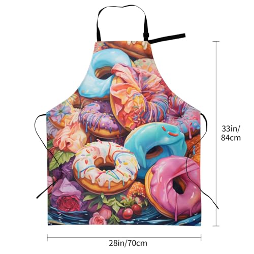 Artist Painting Apron with 2 Pockets Painters Art Aprons Gifts for Women Men - color: Colorful Donuts With Flowers