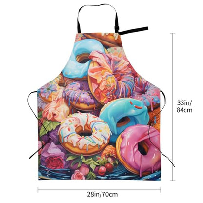 Artist Painting Apron with 2 Pockets Painters Art Aprons Gifts for Women Men - color: Colorful Donuts With Flowers