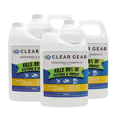 Clear Gear Disinfectant & Deodorizer for Sports Equipment 4, 1 Gal. Bottles | Deodorizer for Sports Equipment, Gyms, and Fitness Centers, EPA-Registered, Hospital Grade Disinfectant 4 gallons Made in USA - size: 128 Fl Oz (Pack of 4)