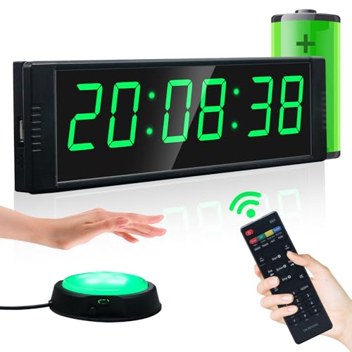 YZ Gym Clock for Home Gym with Start/Stop Button, Interval Timer for Workout, Stopwatch/Countdown Timer with Remote, 12/24H Digital Wall Clock, Portable Home Gym Accessories - style: Rechargeable
