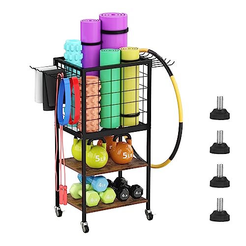 NORCEESAN Home Gym Storage Exercise Equipment Organizer for Home - color: Black and Brown