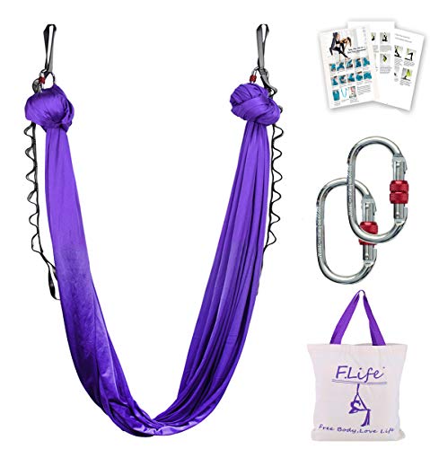 F.Life Aerial Silk Yoga Hammock & Swing for yoga Inversion,Strength training,starter hardware kit - color: purple