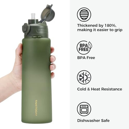 TakeToday Collapsible Water Bottles, Foldable for Travel, 32oz, Green | Compact Foldable Travel Bottle with Straw, TSA-Approved Leakproof Silicone, BPA-Free for Hiking & Outdoors - color: Green