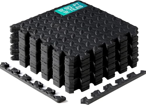 Yes4All 12,16,36 SQ.FT Puzzle Exercise Mat for Home Gym, EVA Interlocking Foam Floor Tiles with Border for Workout Equipment
