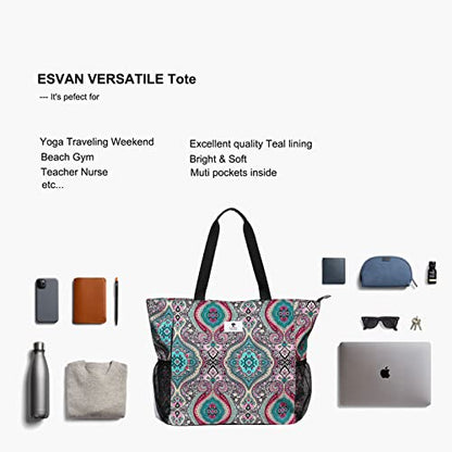 ESVAN Yoga Mat Bag Yoga Tote Carrier Shoulder Bag Carryall Tote for Office,Yoga,Pilates,Travel,Beach and Gym - color: E Bohemian Teal