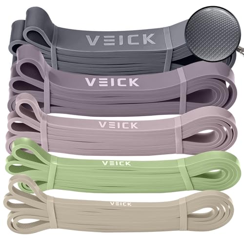 VEICK Pull Up Assist Resistance Bands for Home Gym | 100% Natural Latex, Non Slip Leather Texture, Space Saving, Full Body Training for Men Women - color: Green/Purple Set of 5