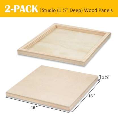 2 Pack 16x16'' Unfinished Gallery Birch Wood Canvas Panels | 1 1/2’’ Deep Cradle Boards for Painting, Acrylic Pouring, Art, Burning, Crafts, Epoxy Resin, Laser Engraving Cutting - size: 16*16 2 Pack
