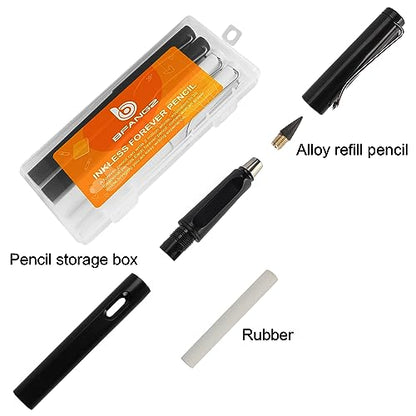 Everlasting Pencils,Inkless pen,lapiz infinito,No Sharpen 0.7mm, 4Pcs Pencils With 8Pcs Replaceable Pencil Leads(Black White) - color: 4 Pcs Black+White