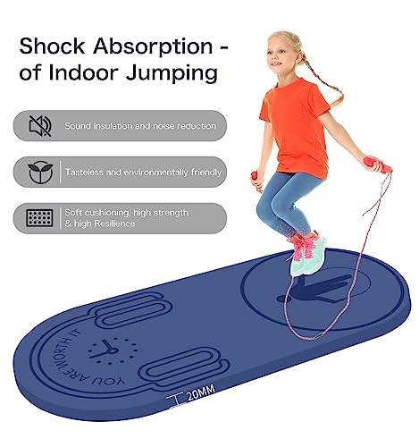 8/20/30mm Jump Rope Mat Fitness Exercise Mat Durable, Non-Slip, Workout Mats with Jump Rope & Carrying Bag for Home Gym Flooring (55"x 24") - color: Blue-20mm