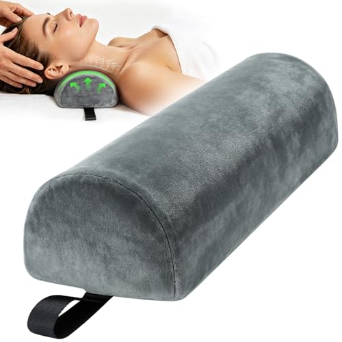 Half Round Neck Bolster for Massage Table, 17x6x4 in Massage Bed Leg Pillow | Velvet Half Moon Pillow w/Strap Handle for Sleeping, Machine Washable Knee Bolster for Massage Bed, Pain Relief - Gray - color: Small Gray - 17x6x4 in - Crystal Velvet