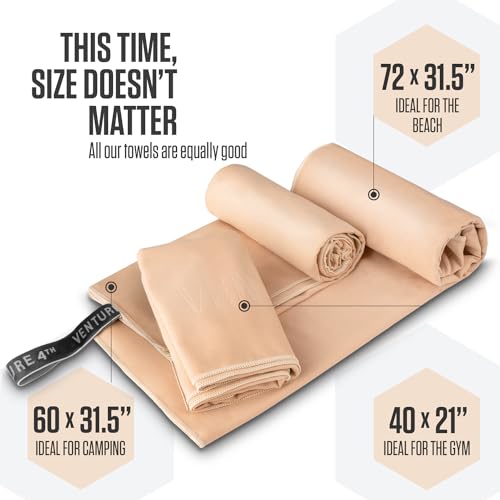 VENTURE 4TH Quick Dry Microfiber Towel for Camping & Gym - Beige XL - color: Beige, size: 72.00" x 31.50"