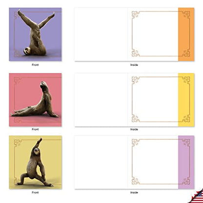 The Best Card Company - 10 Blank Yoga Note Cards (4x 5.12 Inch) - Boxed Notecards with Envelopes, Cute Animal Cards, Zen Assortment - Sloth Yoga AMQ6255OCB-B1x10 - style: Sloth Yoga