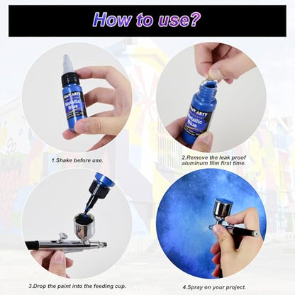 HOMY ARTY Airbrush Paint - 54 Colors with 6 Thinner | Ready to Spray Airbrush Paint Set, Water-Based Acrylic Air brush Paints for Metal, Plastic Models, Canvas, Wood - 60 Bottles - color: 54 Colors with 6 Thinner