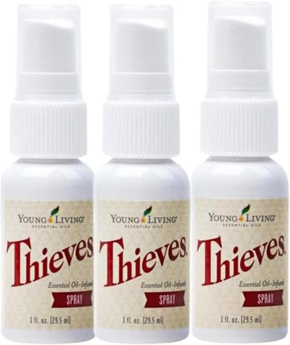 Young Living Thieves Spray | 1 oz | Portable Cleaner Spray, Formulated with Water & Alcohol, Ideal for Travel Essentials & Home; Fits in Backpack, Luggage, or Purse | 3 Pack - size: 0.33 Fl Oz (Pack of 3)