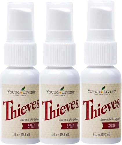 Young Living Thieves Spray | 1 oz | Portable Cleaner Spray, Formulated with Water & Alcohol, Ideal for Travel Essentials & Home; Fits in Backpack, Luggage, or Purse | 3 Pack - size: 0.33 Fl Oz (Pack of 3)