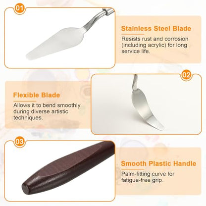 HARFINGTON Palette Knife Painting Tool 2.44 x 0.87 Stainless Steel Art Spatula Pallet Knives Scrapers Tools with Beech Wood Handle for Acrylic Oil Canvas Mixing Spreading, Red/Silver - size: 2.44" x 0.87"