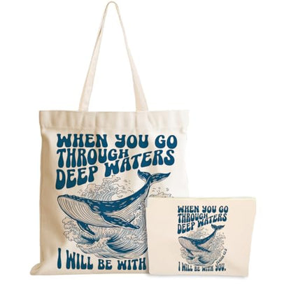 Whale Shark Makeup Bag Canvas Tote Bag Gifts for Women Friend Birthday Beach Shopping Appreciation Christmas - color: Throuchisaiah 386