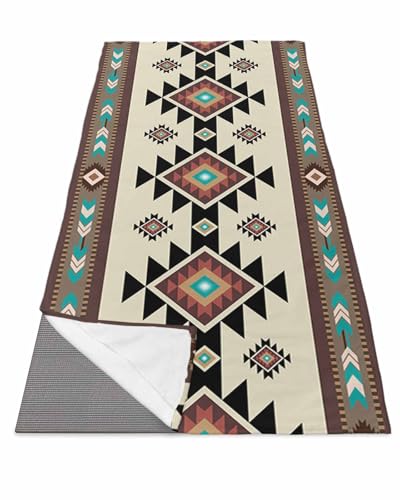 Southwest Geometric Yoga Towel for Hot Yoga Non Slip, Brown Mexican Aztec Boho Tribal Absorbent Yoga Sweat Mat Towels Microfiber Hot Bikram Pilates Fitness Towel 26"x70" - size: 26x70in