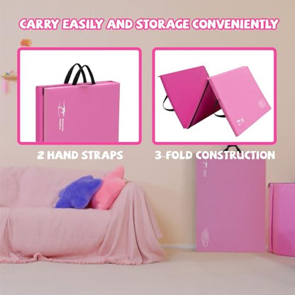 Kangaroo Hoppers Gymnastics Tumbling Mats Foldable Gym Tumble Mat for Kids - color: Gradient Pink, size: 3×6FT×1.5''